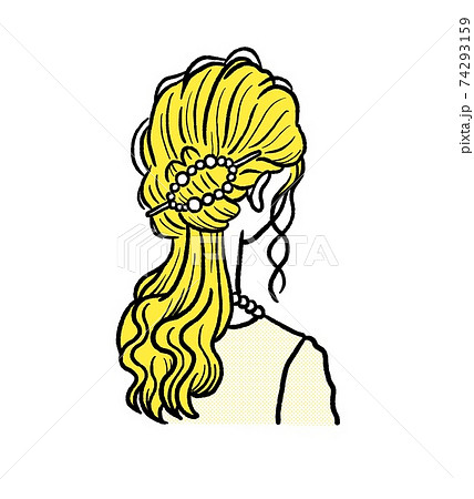 結婚式のお呼ばれヘアアレンジのイラスト ローポニーヘアのイラスト素材