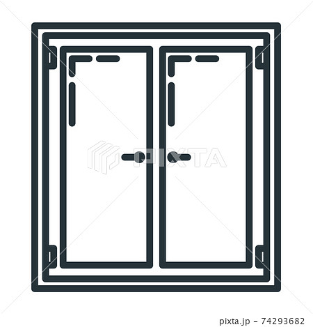 Window aperture home icon, house renovation concept line flat vector illustration, isolated on white. Design decoration casement. 74293682