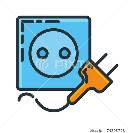 Power socket outlet with plug connector icon, concept electric appliance device flat line vector illustration art, isolated on white. 74293708