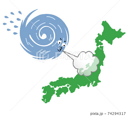 日本列島を襲う台風のイラストのイラスト素材