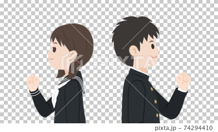 学生 中高生 男女 やる気 ガッツポーズ 上半身 横向き イラスト素材のイラスト素材