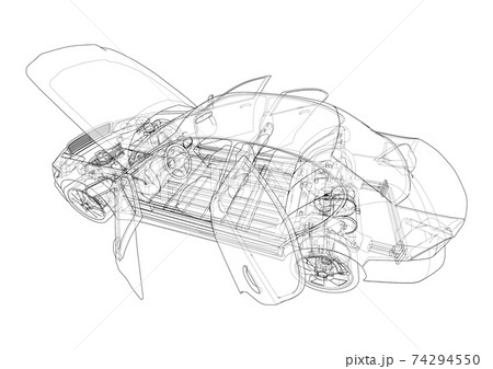 Electric Car With Chassis. Vector rendering of 3d Electric Car With Chassis. Vector rendering of 3d 74294550
