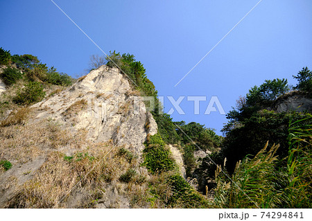目の前にそびえたつシラス台地の崖 目の前にそびえたつシラス台地の崖 74294841