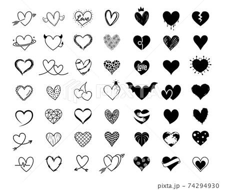 Heart icon design set. Hand drawn line art style Heart icon design set. Hand drawn line art style 74294930