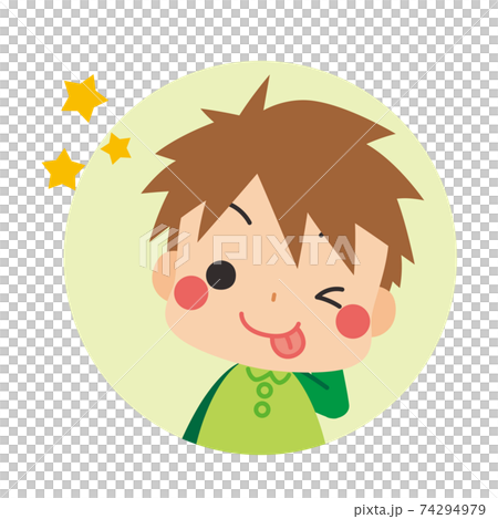テヘペロして誤魔化そうとしてるお茶目で可愛い小さな男の子　アイコン　イラスト　円形 74294979