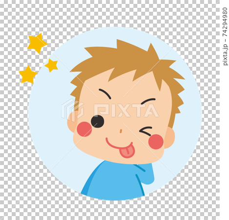 テヘペロして誤魔化そうとしてるお茶目で可愛い小さな男の子　アイコン　イラスト　円形 74294980