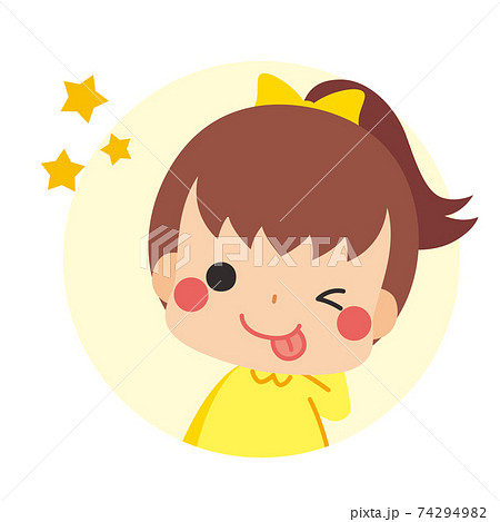 テヘペロして誤魔化そうとしてるお茶目で可愛い小さな女の子 アイコン イラスト 円形のイラスト素材