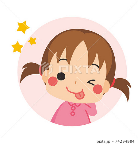テヘペロして誤魔化そうとしてるお茶目で可愛い小さな女の子 アイコン イラスト 円形のイラスト素材