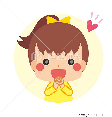 瞳を輝かせて感激して喜んでいる可愛い小さな女の子 アイコン イラスト 円形のイラスト素材