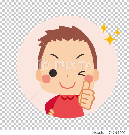 親指を立ててokサインを送る可愛い小さな男の子 アイコン イラスト 円形のイラスト素材