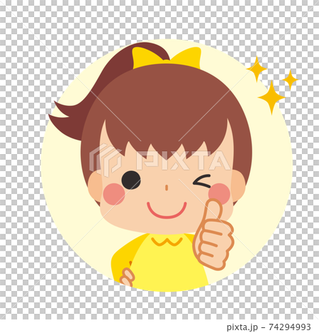可愛的小女孩圖標圖圓形的大拇指和發送確定標誌 可愛的小女孩圖標圖圓形的大拇指和發送確定標誌 74294993