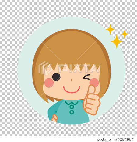 Cute little girl icon illustration circular with thumbs up and send OK sign 74294994
