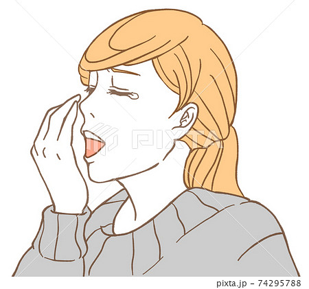 あくびをする女性 シンプルカラー のイラスト素材