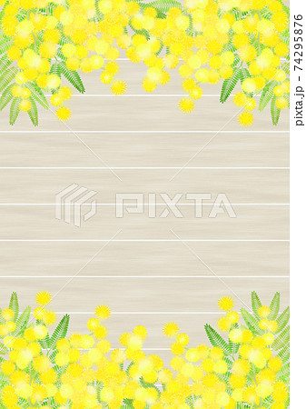 ミモザの花 木目背景 ミモザの花 木目背景 74295876