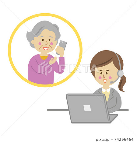 コールセンターに電話する高齢者のイラストイメージのイラスト素材