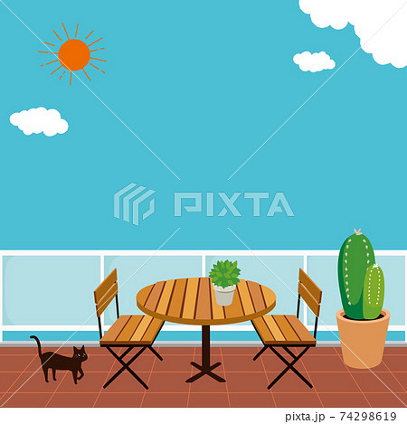 バルコニーのテーブルと椅子　イラスト 74298619