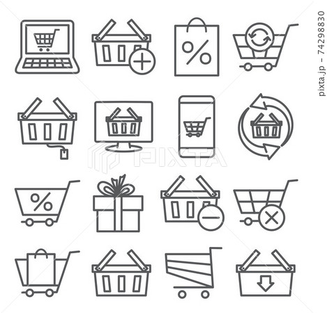 Online shopping line icons on white background 74298830