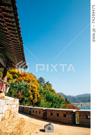 Yeongnamnu pavilion and view of Miryang river at autumn in Miryang, Korea 74299475