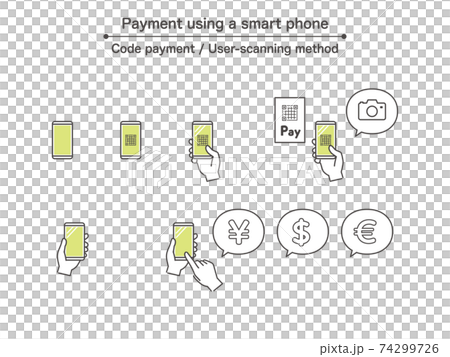 Code payment using smartphone (user scan method) Icon set / 2 colors Code payment using smartphone (user scan method) Icon set / 2 colors 74299726
