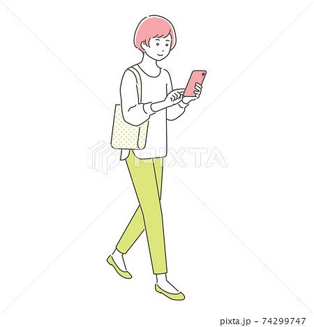 歩きスマホの女の子 3色のイラスト素材