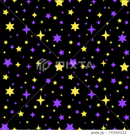 Colorful seamless pattern with yellow and purple stars on black background. Colorful seamless pattern with yellow and purple stars on black background. 74300222