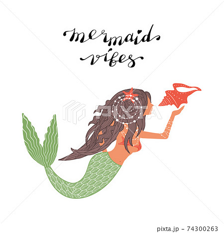 Hand Drawn Mermaid With Handwritten Lettering のイラスト素材