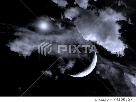 The moon in the night skyのイラスト素材 [74300557] - PIXTA
