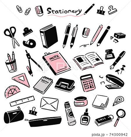 文房具 ピンク シンプル 手描き イラスト 74300942