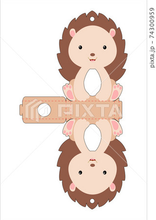 Cute easter egg holder hedgehog template. Retail paper box for the easter egg. Printable color scheme. Laser cutting vector template. Isolated packaging design illustration. 74300959