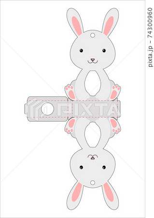 Cute easter egg holder rabbit template. Retail paper box for the easter egg. Printable color scheme. Laser cutting vector template. Isolated packaging design illustration. 74300960