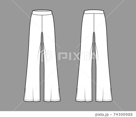 Pants boot cut technical fashion illustration with floor length, oversize silhouette, side zipper. Flat sport pyjama 74300988