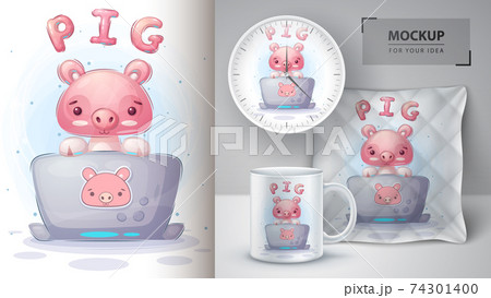 Pig works at the notebook poster and merchandising. Pig works at the notebook poster and merchandising. 74301400