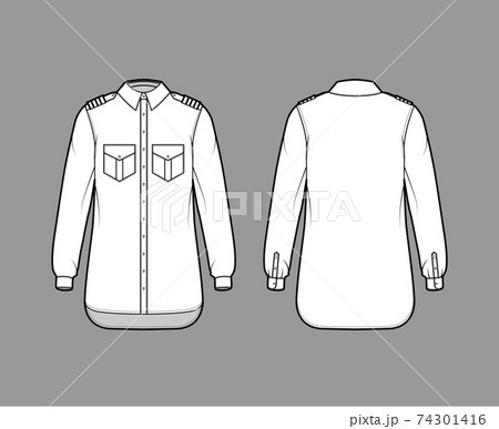Shirt pilot airline technical fashion illustration with chevron, long sleeves with cuff, angled flap pockets apparel Shirt pilot airline technical fashion illustration with chevron, long sleeves with cuff, angled flap pockets apparel 74301416