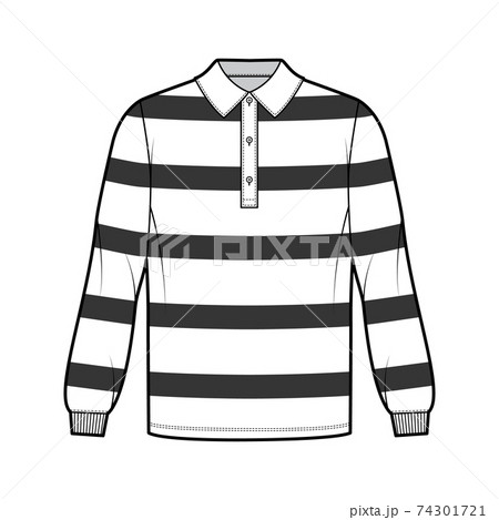 Shirt rugby technical fashion illustration with long sleeves, tunic length, henley neck, oversized, flat collar. Apparel Shirt rugby technical fashion illustration with long sleeves, tunic length, henley neck, oversized, flat collar. Apparel 74301721