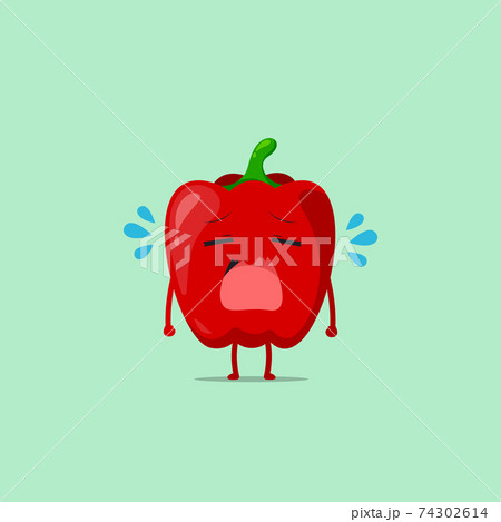 Red paprika character yawns isolated on a green background. Red paprika character emoticon illustration Red paprika character yawns isolated on a green background. Red paprika character emoticon illustration 74302614