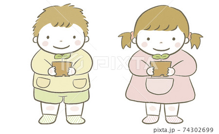 鉢植えを持つ園児のイラスト素材