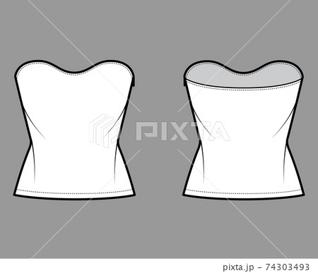 Top crop strapless scoop neckline technical fashion illustration with slim fit, waist length. Flat apparel shirt outwear 74303493