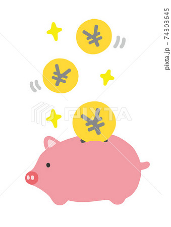お金と豚の貯金箱のイラストのイラスト素材