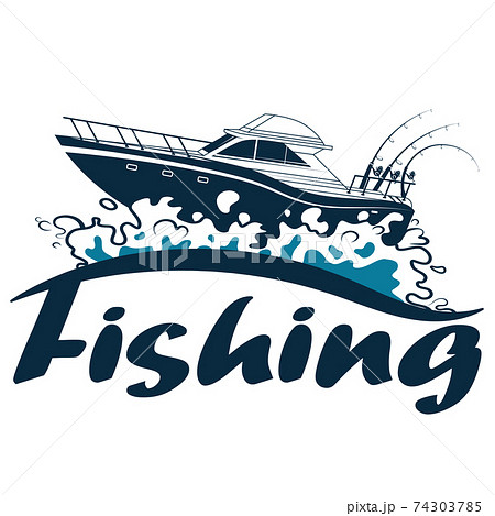 Fishing boat with rods on the waves 74303785