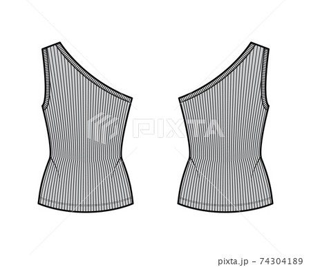One-shoulder ribbed stretch-jersey tank technical fashion illustration with slim fit, tunic length. Flat outwear cami  74304189