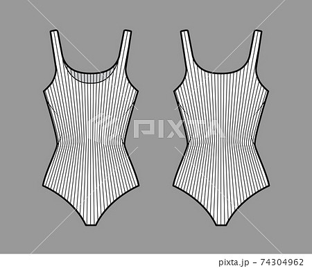 Ribbed cotton-jersey tank bodysuit technical fashion illustration with fitted knit body, sleeveless. Flat outwear cami Ribbed cotton-jersey tank bodysuit technical fashion illustration with fitted knit body, sleeveless. Flat outwear cami 74304962