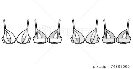 Peephole Bra lingerie technical fashion illustration with adjustable shoulder straps, Underwire, hook-and-eye closure 74305000