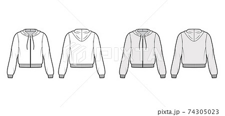 Zip-up cotton-fleece hoodie technical fashion illustration with relaxed fit, long sleeves, ribbed trims jumper apparel Zip-up cotton-fleece hoodie technical fashion illustration with relaxed fit, long sleeves, ribbed trims jumper apparel 74305023