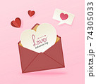 Happy valentine card design with love heart card showing in envelope on pink background 74305033