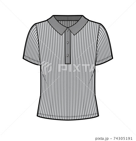 Ribbed cotton-jersey polo shirt technical fashion illustration with short sleeves, buttons along the front, oversized.  74305191