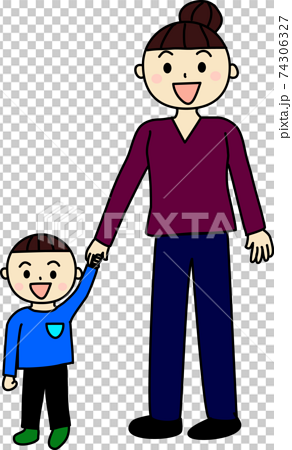 手をつなぐ親子 母と男の子 のイラスト素材