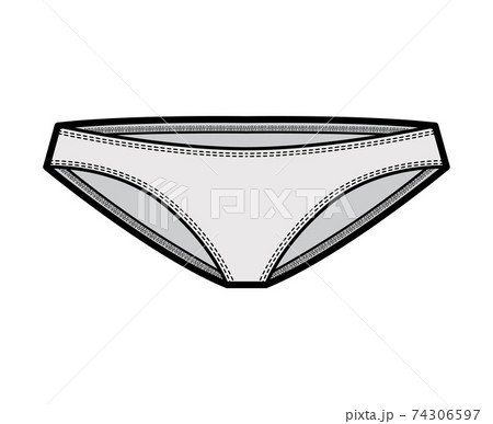 Bikinis technical fashion illustration with elastic waistband, low rise, medium coverage. Flat cheekini panties briefs Bikinis technical fashion illustration with elastic waistband, low rise, medium coverage. Flat cheekini panties briefs 74306597