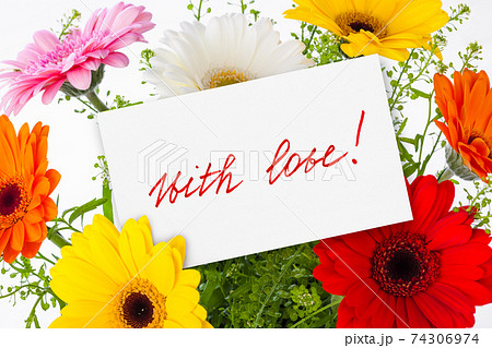 Flowers bouquet and greeting card 74306974