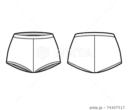 Boyleg briefs boxers technical fashion illustration with mid waist rise, full hips coverage boushorts panties lingerie 74307517