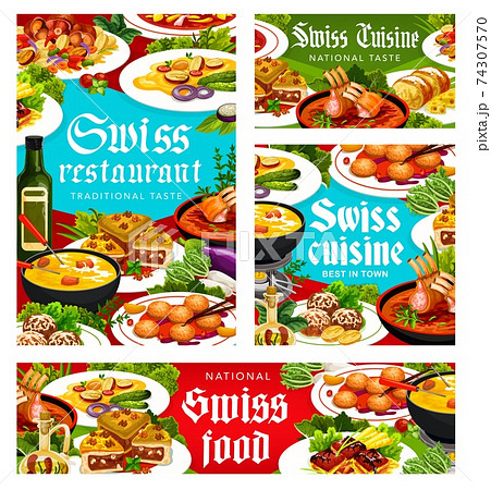Swiss cuisine vector Switzerland food posters set 74307570